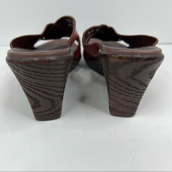 Munro sandals women's 7.5 cross strap slip on open toe heeled red leather - Picture 9 of 12